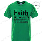 Men's Street Wear Faith Is Like Wifi God Jesus Religious Christian Funny T-shirt Short Sleeve Streetwear Summer T Shirts Men Top