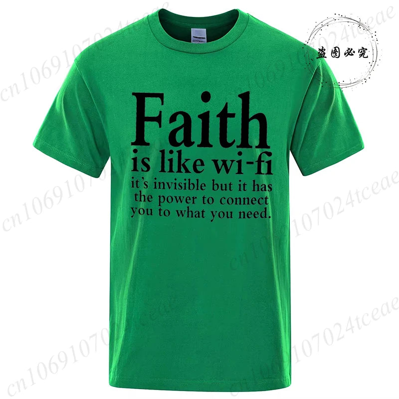 Men's Street Wear Faith Is Like Wifi God Jesus Religious Christian Funny T-shirt Short Sleeve Streetwear Summer T Shirts Men Top