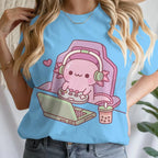 Girls' Summer Clothes Cute Axolotl Playing Games Graphic T-Shirt 3D Print Tie Dye Children's Clothing for Girl Short Sleeve Tee