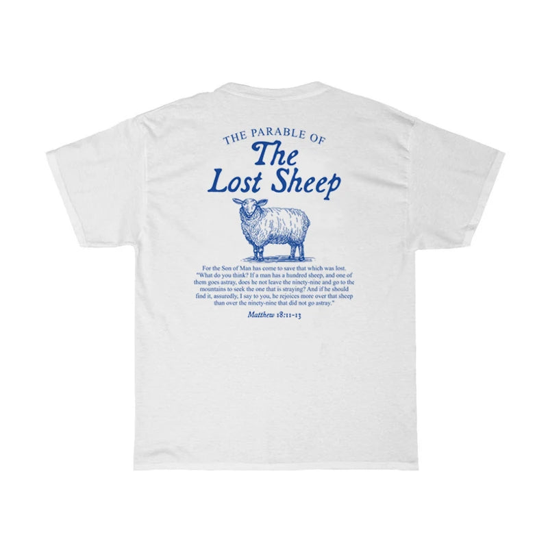 Women Lost Sheep Back Print Bible Verse T-Shirts Christian Inspirational Graphic T Shirt God Worship Tees Religious Tops Gifts