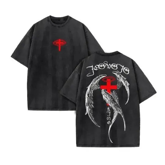 Summer top Men's T-shirt Christian Jesus design new wash short sleeve street print vintage T-shirt oversized for men and women