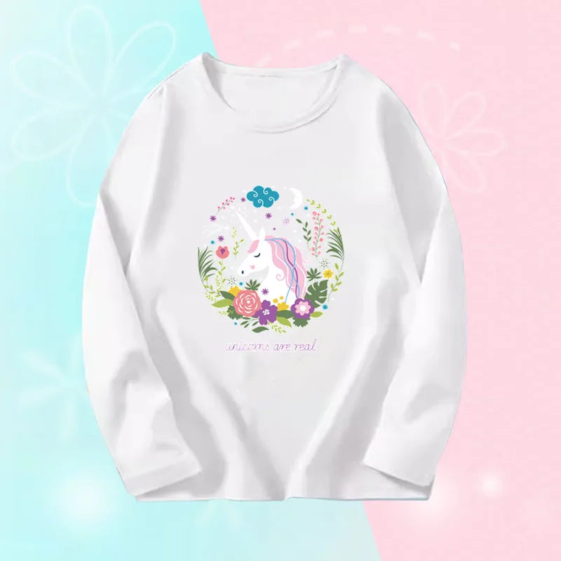 Toddlers Autumn T-shirts For Girl Long Sleeve Cute Tee Shirts Biggirl Casual T-shirts Little Girl Cotton Spring T-shirts