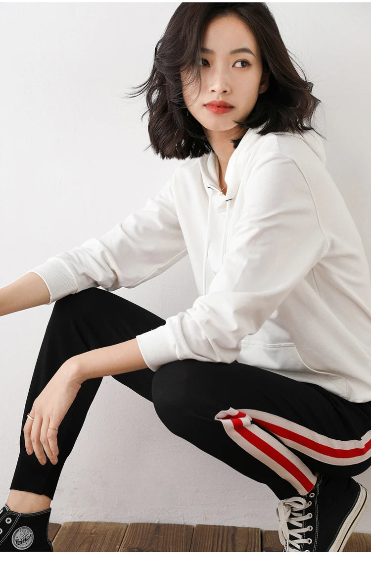 Women Hoodies 100% Cotton Spring Autumn Loose Long Sleeve Pullovers Solid Casual Ladies Outerwear Hooded Hoodie Womens Clothing