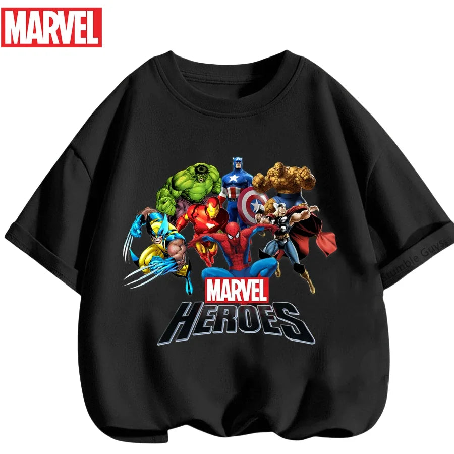 Summer Boys Girls Hulk T-Shirt 3-14 Years Marvel Super Hero Kids Spiderman Breathable Short Sleeve Avengers Soft Tee