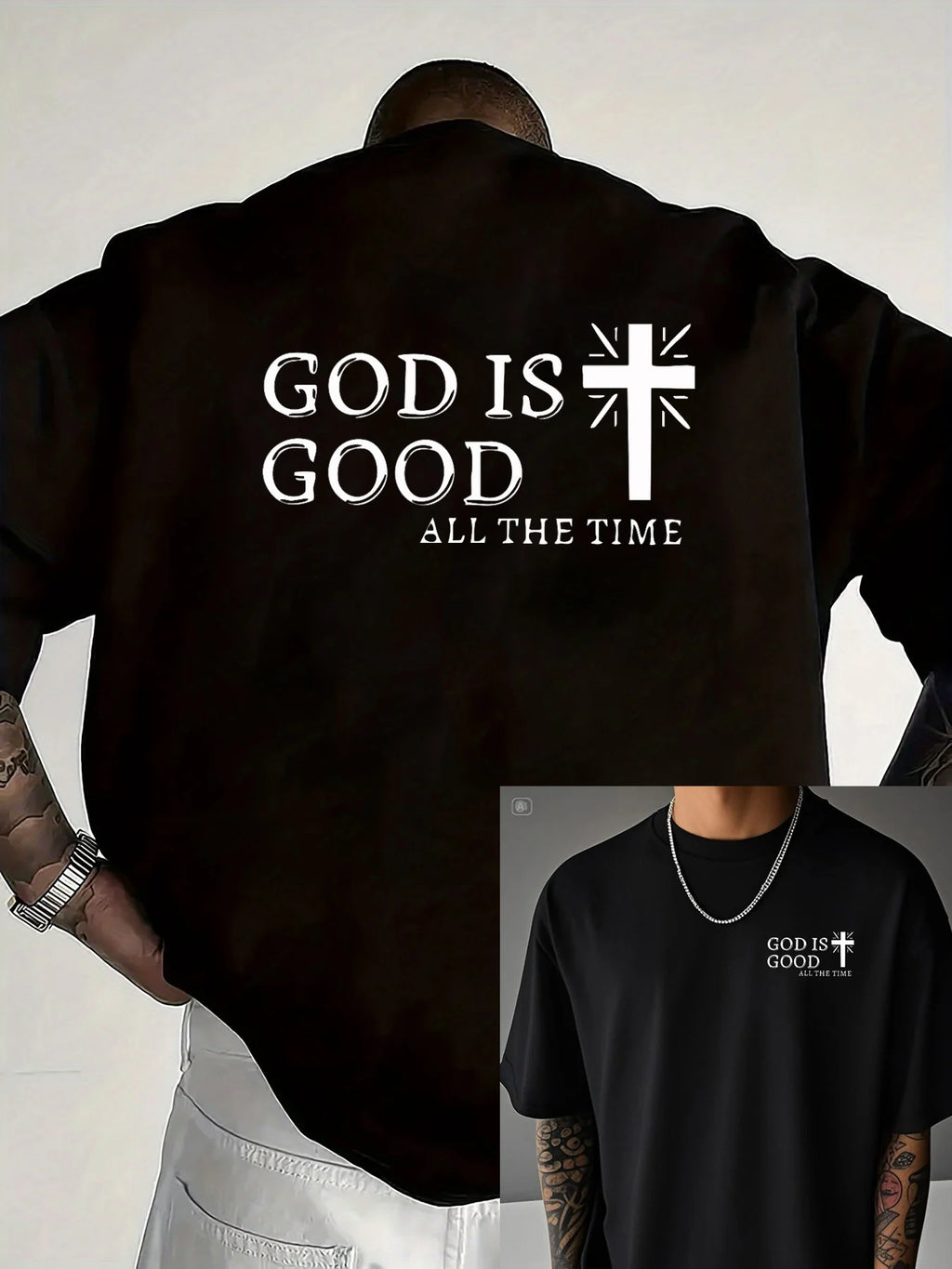 Men's Summer 100% Cotton Casual God is a Good Faith Double sided Printed Loose Sport Round Neck Short Sleeve T-shirt Versatile T
