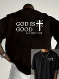 Men's Summer 100% Cotton Casual God is a Good Faith Double sided Printed Loose Sport Round Neck Short Sleeve T-shirt Versatile T