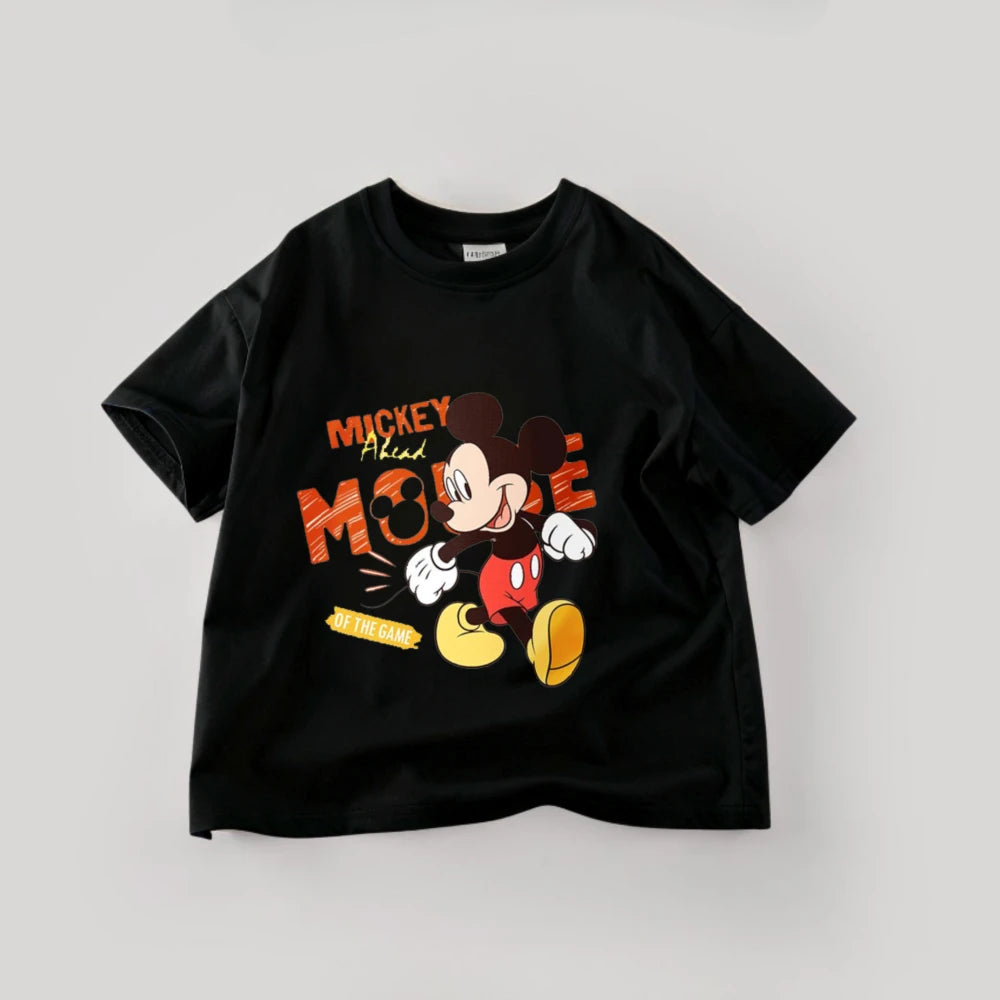 Disney Mickey Boys T Shirts Short Sleeved Tops Cartoon Cotton Kids Clothing Summer Casual Simple Children Tees Toddler Costume