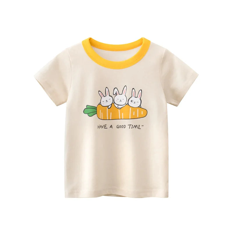 2025 Summer 2-8 Years Kids Girl Shorts Sleeve T-shirts Printed Little Girl Top Baby Girl T Shirts Children Toddler Girl Clothes