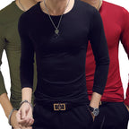White Solid Color Basic Slim Men T-shirt Spring Autumn Bottoming Shirt Men Round Neck V-neck Casual Tops Long-sleeve Shirts