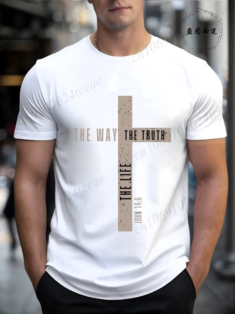 Mens Jesus Is King T-Shirts,The Way The Truth The Life Tops,Bible Verse Jesus Shirt,Mens Christian T-Shirt,Cross Vintage Tees
