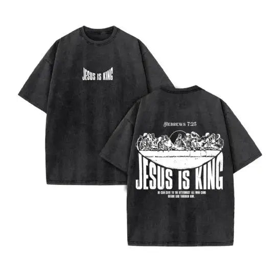 Jesus Christian Design New Summer Men's Top T-shirt Wash Short Sleeve Street Print Vintage T-shirt Oversized for Men and Women