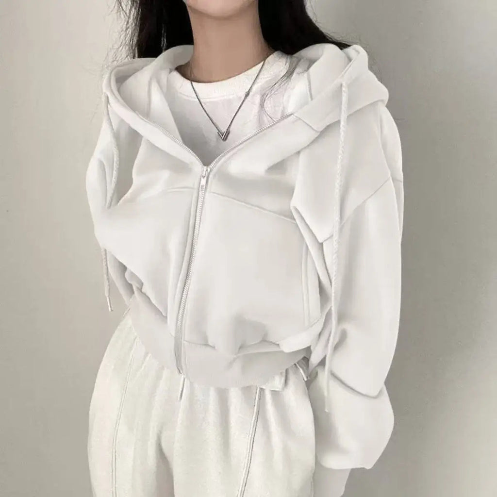 Autumn Winter Hooded Hoodies Women Casual Streetwear Zip Up Sweatshirts Long Sleeve Jackets Harajuku Y2K Crop Tops Hood Shirt