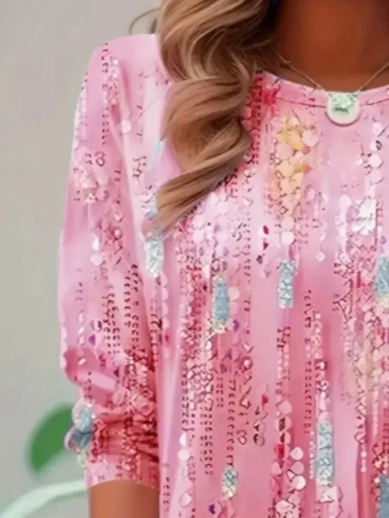 Women's Plus Size 1XL-5XL Fashion Quarter Sleeved Round Neck T-shirt Ladies Casual Top Spring Summer  Fashionable T-shirt