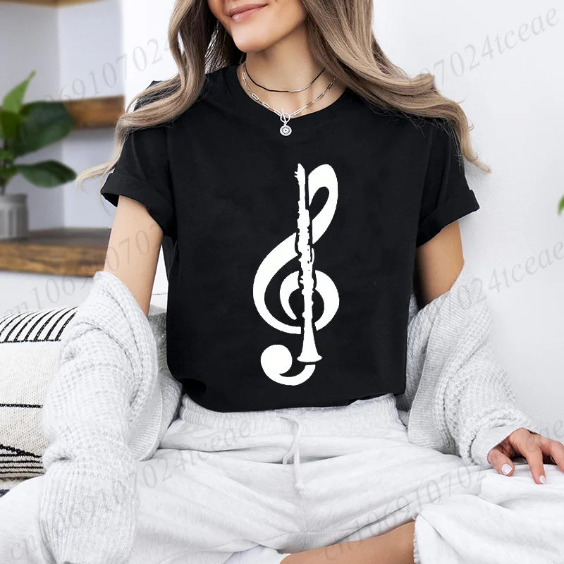 Women's T-shirts Music Note Heartbeat Printed T-Shirt Music Lover Funny Graphic Tee Shirts for Men Women Fashion T-Shirts Tops