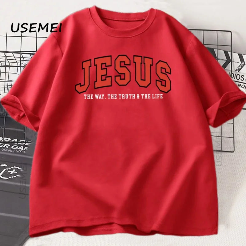 Jesus T Shirt The Way The Truth The Life Tshirt Christian Varsity Football Tees Bible Verse Faith T-shirt Men Women Clothes
