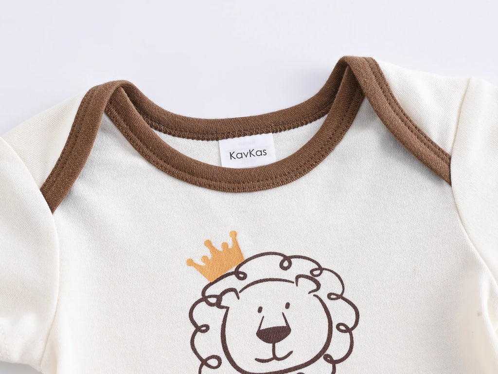 Kavkas 3 Pcs/lot Baby Boy Bodysuit 100% Cotton Lion Print 3M 6M 9M 12M Newborn Girls Clothes Summer Body Clothing