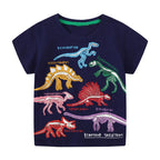 Little maven 2026 New Fashion Boys T-shirt Summer Luminous Dinosaur Animal Cotton Causal Clothes Lovely Tops for Kids 2-7 year