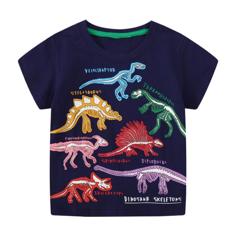 Little maven 2026 New Fashion Boys T-shirt Summer Luminous Dinosaur Animal Cotton Causal Clothes Lovely Tops for Kids 2-7 year