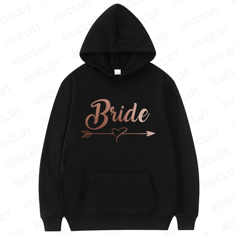 Team Bride Squad Hoodies,  Arrow Heart Graphic Sweatshirts, Women's Casual Hooded Tops for Bridal Wedding & Bachelorette Party