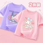 2pcs/pack Sanrio Summer Baby Girls Clothes Children Kuromi Printed Short Sleeve T-shirts Kid Cotton Cartoon Breathable Soft Top