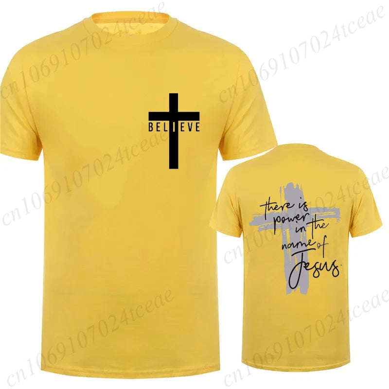 Women/Men Christian Faith T-shirts There Is Power in The Name of Jesus Graphic T-shirts Unisex Cross Faiths Graphic T Shirts