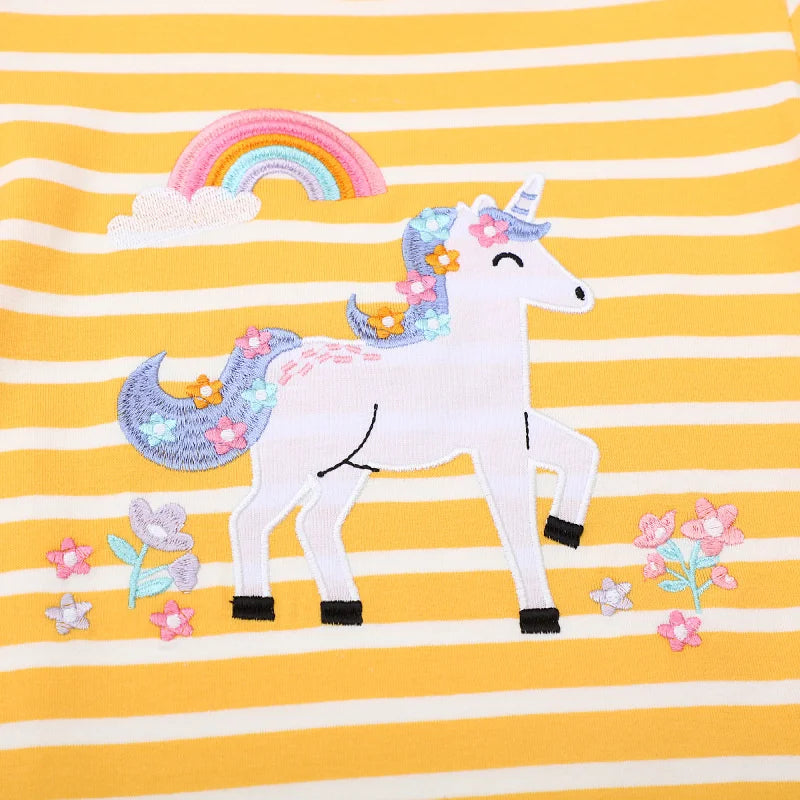 Jumping Meters 2-7T Striped Unicorn Cotton Girls T Shirts Summer Children's Clothes Short Sleeve Kids Tees Tops Baby Costume