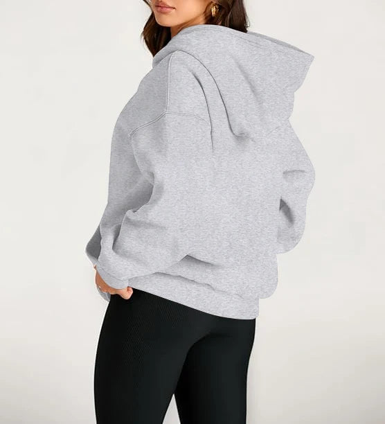 Plus Size Solid Color Kangaroo Pocket Casual Long Sleeve Hoodie, Women's Sweatshirt For Fall & Winter