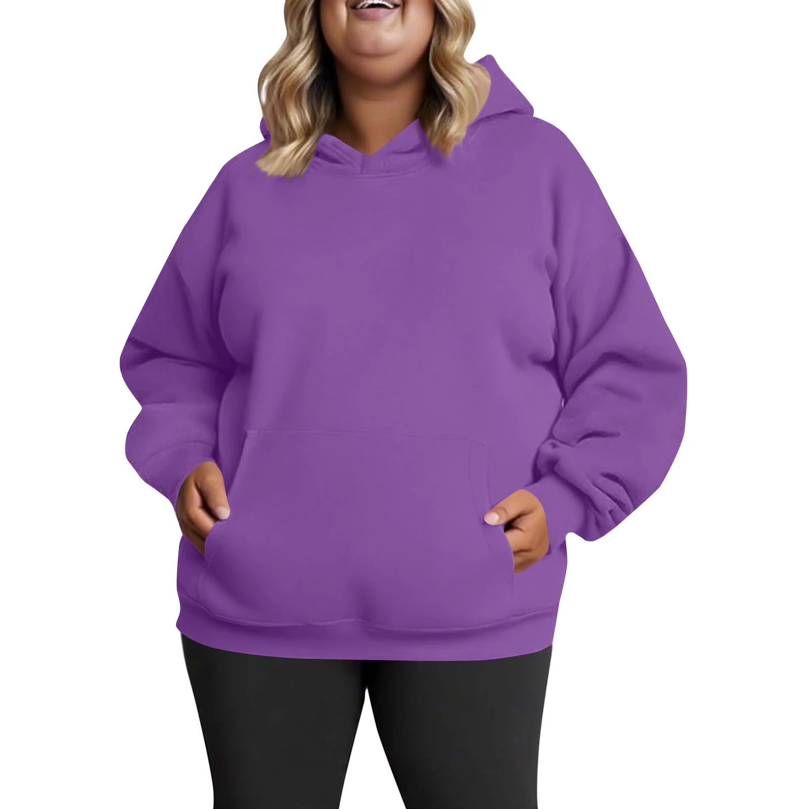 Plus Size Hooded Sweatshirt for Women Fall Fashion Casual Solid Color Pocket Hoodies Women's Clothing Street Hip Hop Hoody