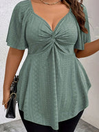 Plus Size Elegant Summer T Shirt for Women Casual Office Lady Solid Curve Clothing Loose V Neck Tops