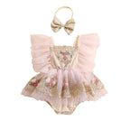 ma&baby 0-24M Baby Girl Romper Newborn Infant Jumpsuit Princess Floral Embroidery Tulle Outfits Birthday Party Clothing