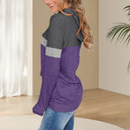1pc Women'S Plus Size Color Block Hoodie, 95% Polyester 5% Spandex, Geometric Pattern, Slight Stretch, Knit Fabric, Hooded Pullo