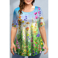 Large Size Loose Fit Women's T-shirt Summer New Short Sleeve Crewneck Tshirt Flower 3d Print Top Plus Size Ladies Clothing