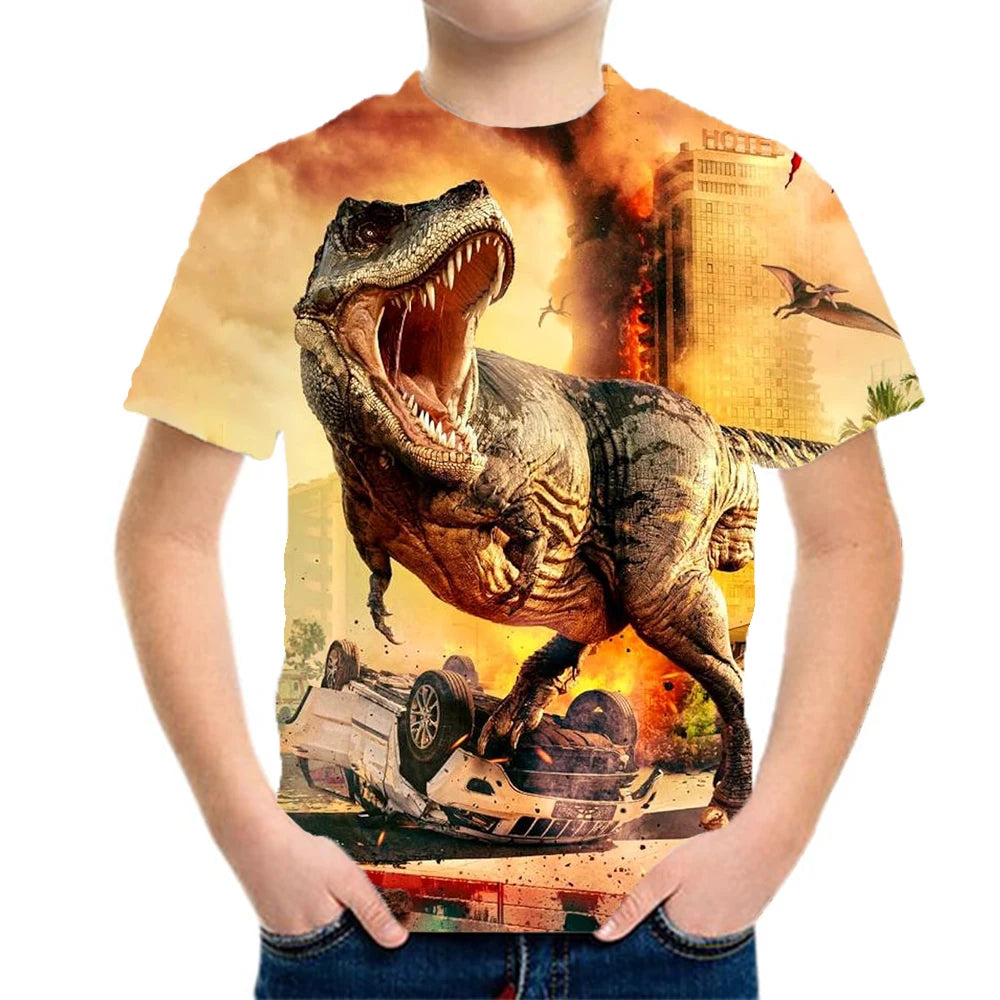 Children's Clothing Boys Tshirt Children's T-Shirts 3D Dinosaur Graphic Print Kids Summer Clothes Fashion Casual Tees Girl Tops
