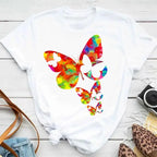 Fashion Women Men T Shirt Colorful Butterfly Petal Graphic Print T Shirt Casual Crew Neck Short Sleeve Plus Size T Shirt Unisex
