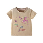 Jumping Meters 3-8T Animals Summer Girls Tshirts Butterflies Applique Short Sleeve Baby Clothes Embroidery Children's Tees