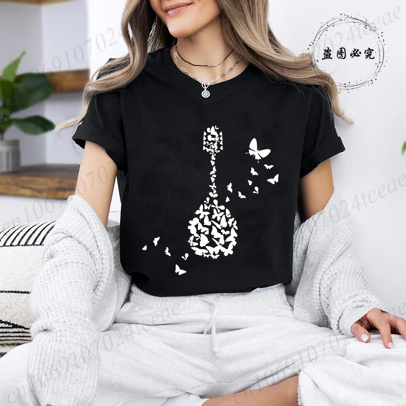 Women's T-shirts Music Note Heartbeat Printed T-Shirt Music Lover Funny Graphic Tee Shirts for Men Women Fashion T-Shirts Tops