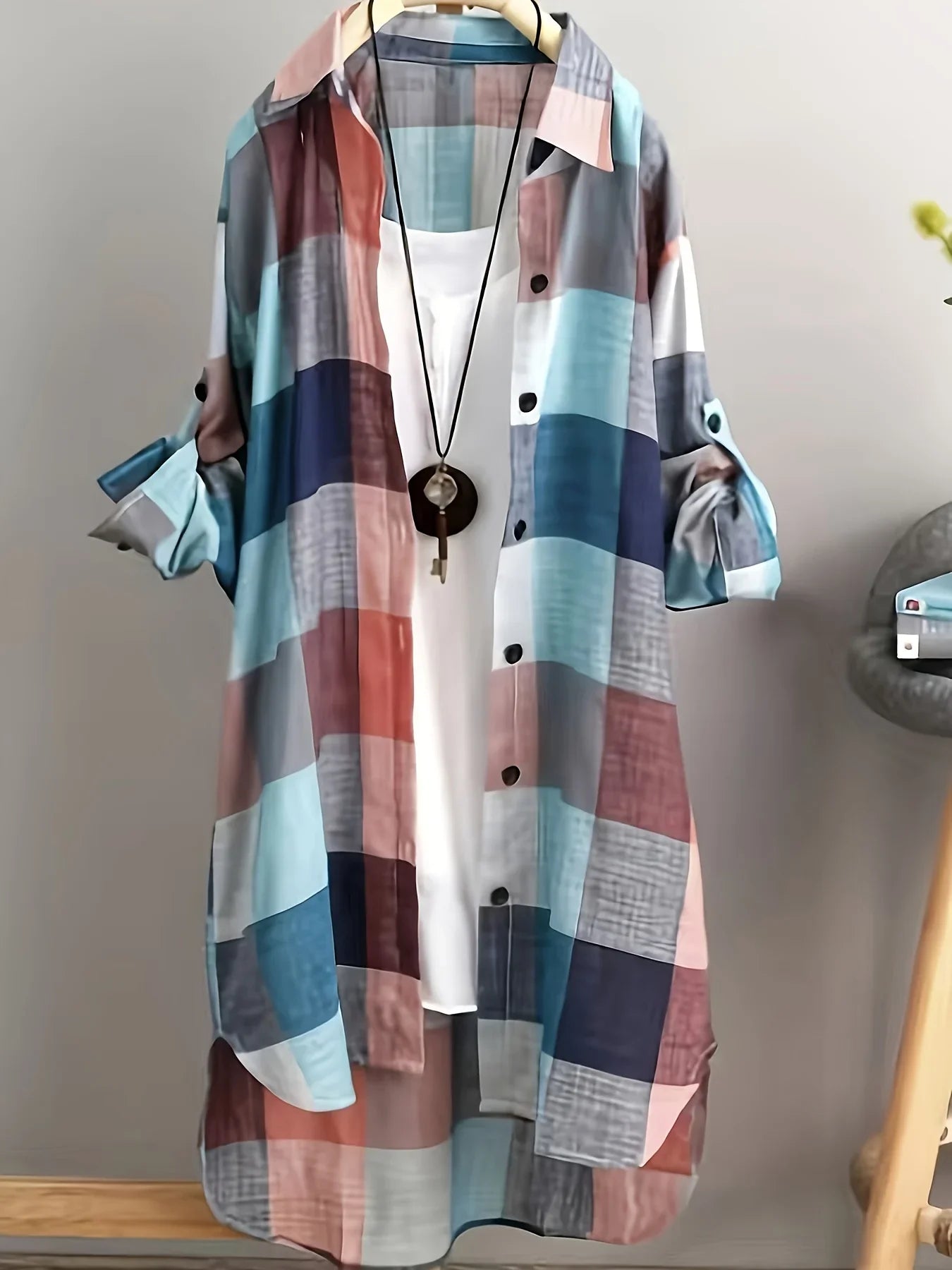 Plus Size Women's Blouses 2025 New Loose Vintage Stripe Plaid Shirt Lightweight Long Sleeve Travel Wear Elegant Top Korean Style