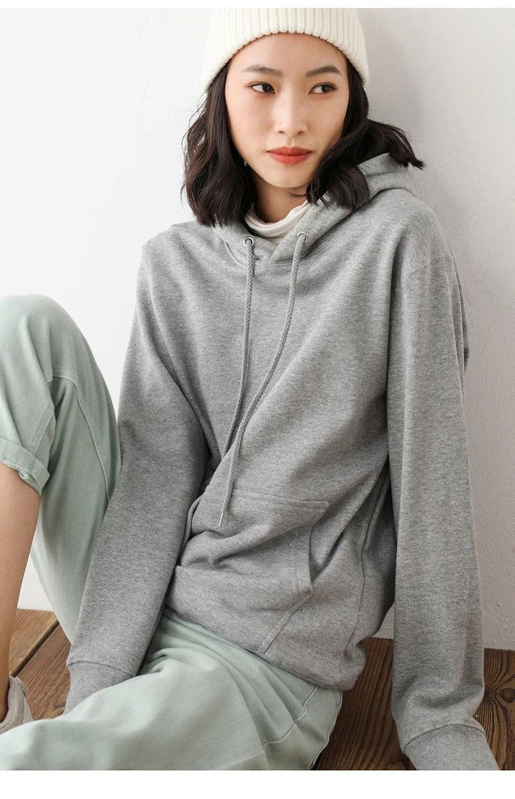 Women Hoodies 100% Cotton Spring Autumn Loose Long Sleeve Pullovers Solid Casual Ladies Outerwear Hooded Hoodie Womens Clothing