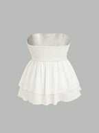 Plus Size Women's 2025 Summer New Sleeveless Tube Holiday Style Solid Color Double Layer Ruffle Swing Tube Women's Tops
