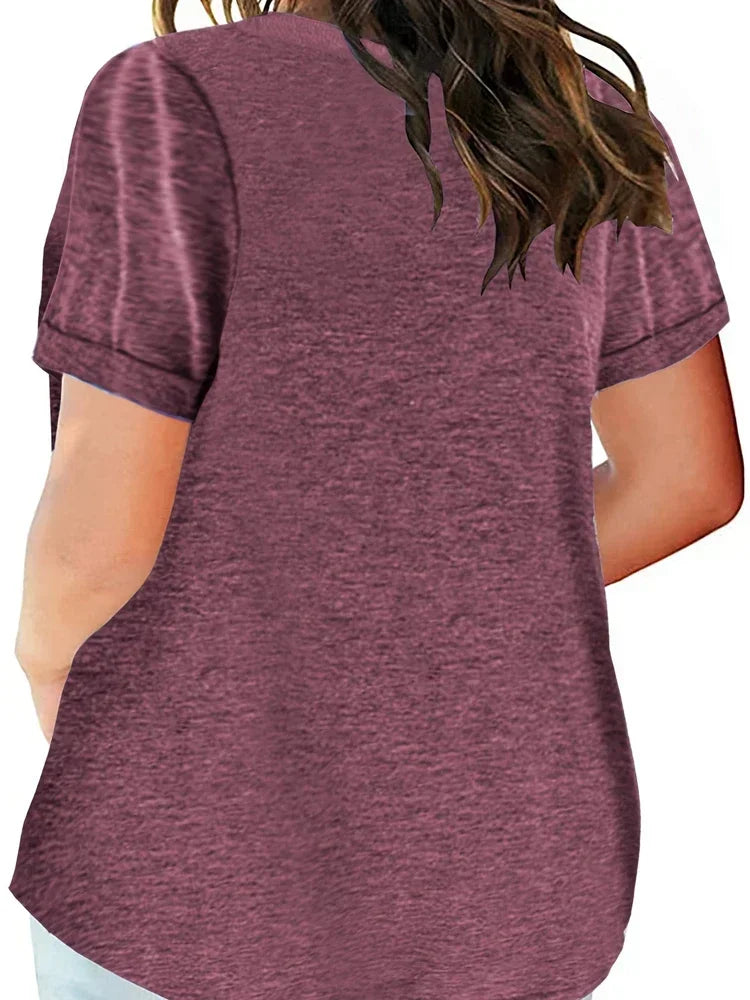 Plus Size 1XL-8XL Women's Loose Tops Ladies Casual V-neck Short Sleeve Pocket T-shirt Spring and Summer New Style
