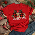Women Tshirts Merry Christmas Tree Print Red Top Femal New Clothing Short Sleeve 90s Girls Lucky Deer T-shirts Aesthetic Clothes