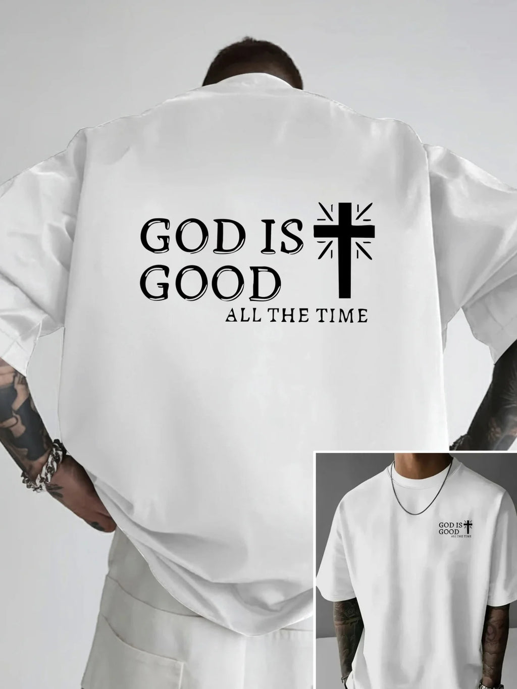 Men's Summer 100% Cotton Casual God is a Good Faith Double sided Printed Loose Sport Round Neck Short Sleeve T-shirt Versatile T