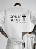 Men's Summer 100% Cotton Casual God is a Good Faith Double sided Printed Loose Sport Round Neck Short Sleeve T-shirt Versatile T