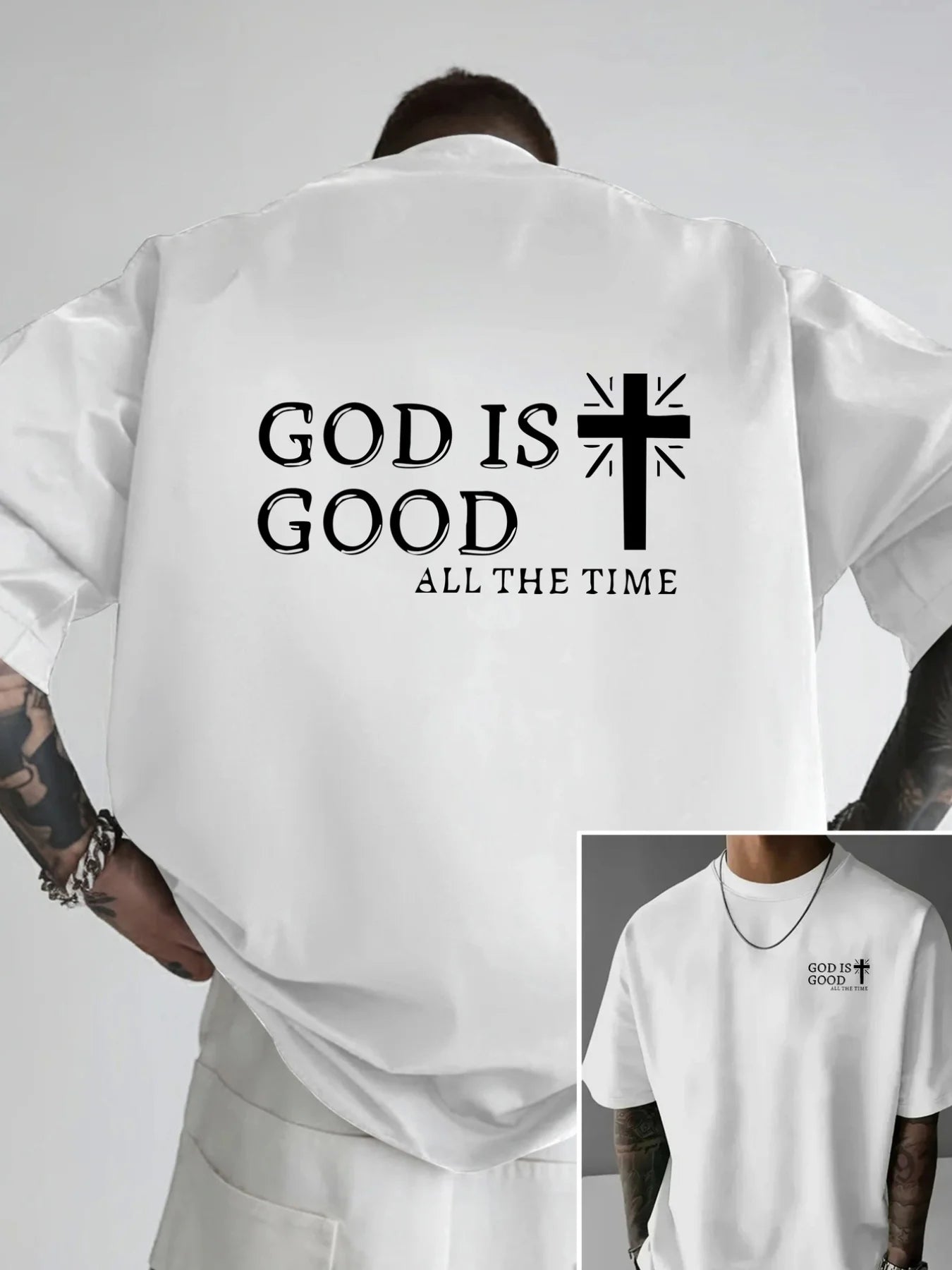 Men's Summer 100% Cotton Casual God is a Good Faith Double sided Printed Loose Sport Round Neck Short Sleeve T-shirt Versatile T