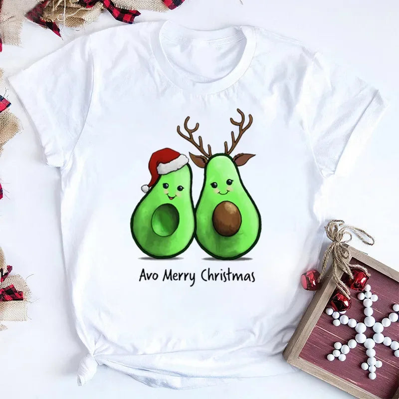 Women Tshirts Merry Christmas Tree Print Red Top Femal New Clothing Short Sleeve 90s Girls Lucky Deer T-shirts Aesthetic Clothes