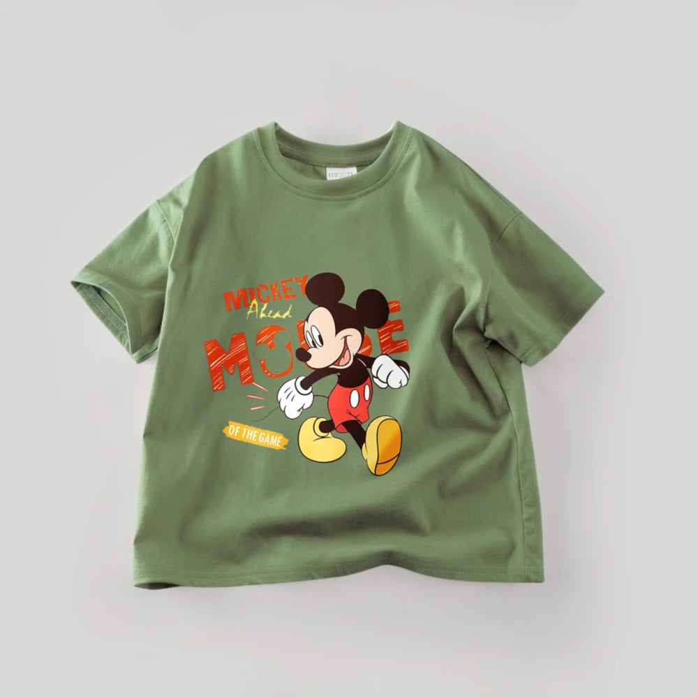Disney Mickey Boys T Shirts Short Sleeved Tops Cartoon Cotton Kids Clothing Summer Casual Simple Children Tees Toddler Costume