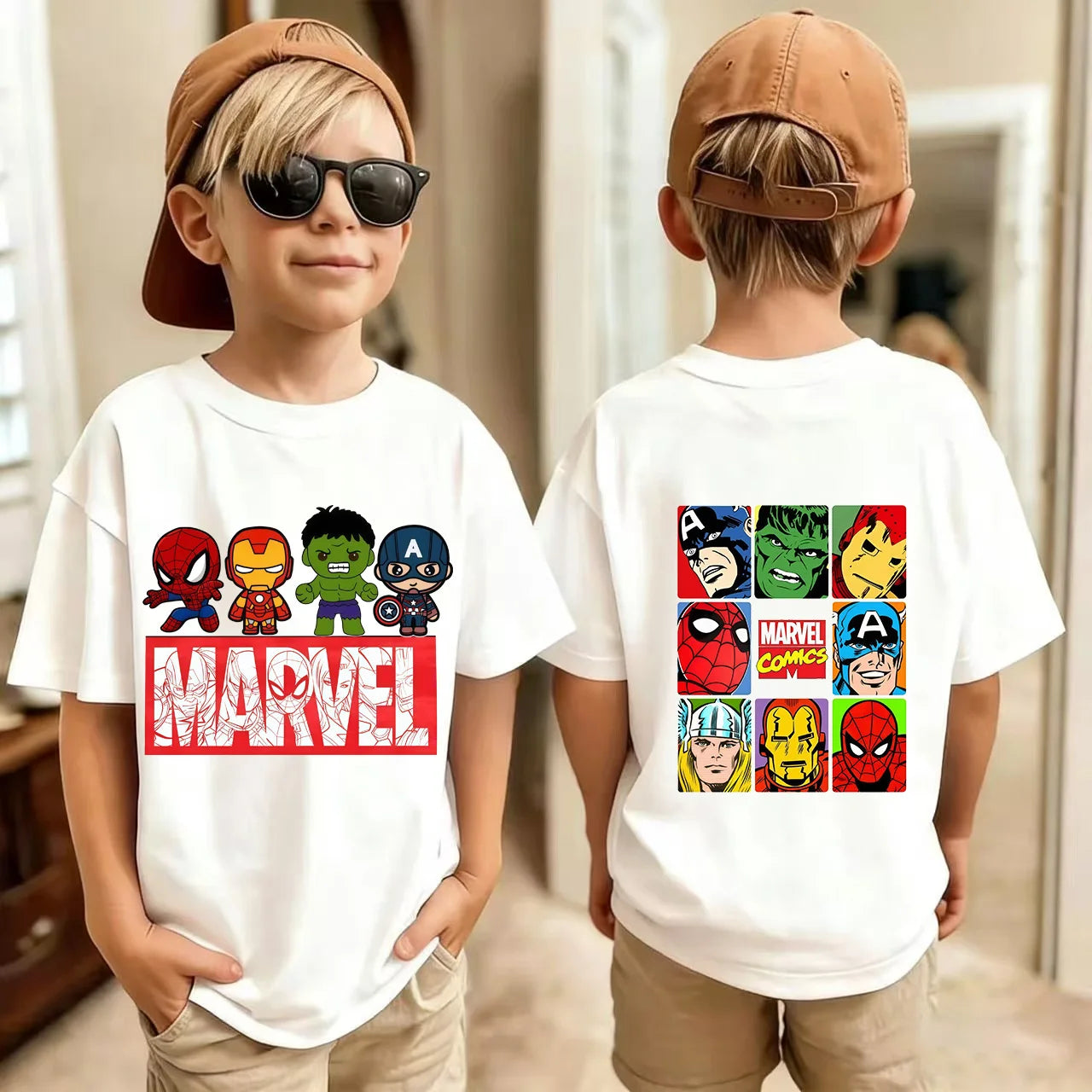 Kids Summer Cute Spider-Man Print Children's Short-Sleeved T-Shirt for Girls Boys 100% Cotton - Fashionable Short Sleeve