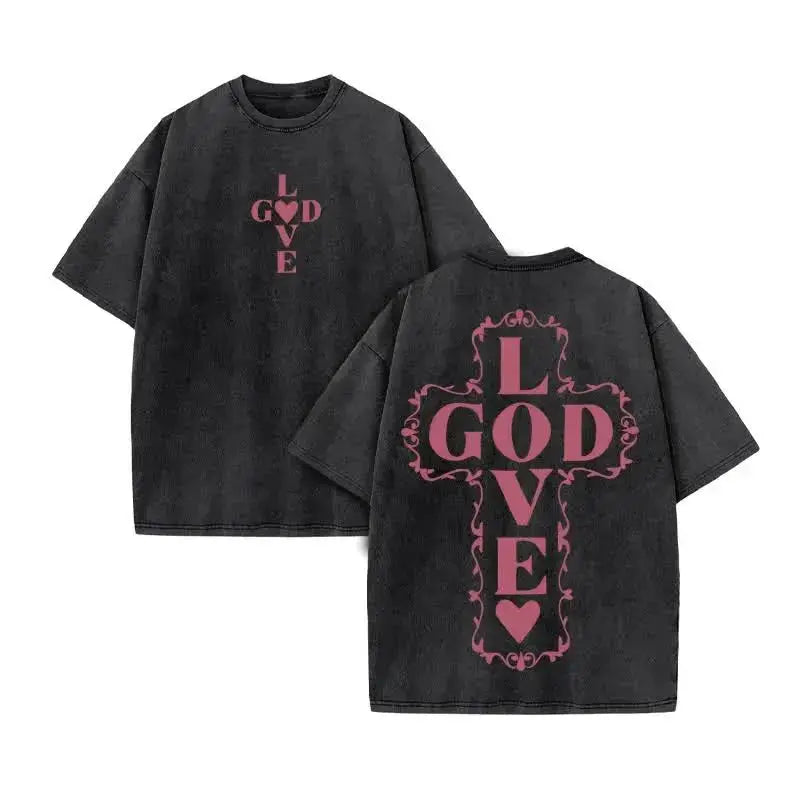 Summer top Men's T-shirt Christian Jesus design new wash short sleeve street print vintage T-shirt oversized for men and women