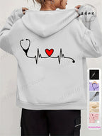 Women's Autumn Winter Hoodies Stethoscope EKG printed zipper Hooded Jackets Nursing Zipper Pocket Sweatshirt Nurse Life Outwear