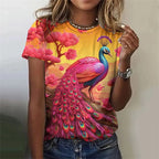 Fashion Women's T-shirt With Cute Peacock Graphic 3D Printed Short Sleeve Summer T-shirts Oversized Loose Women's Clothing